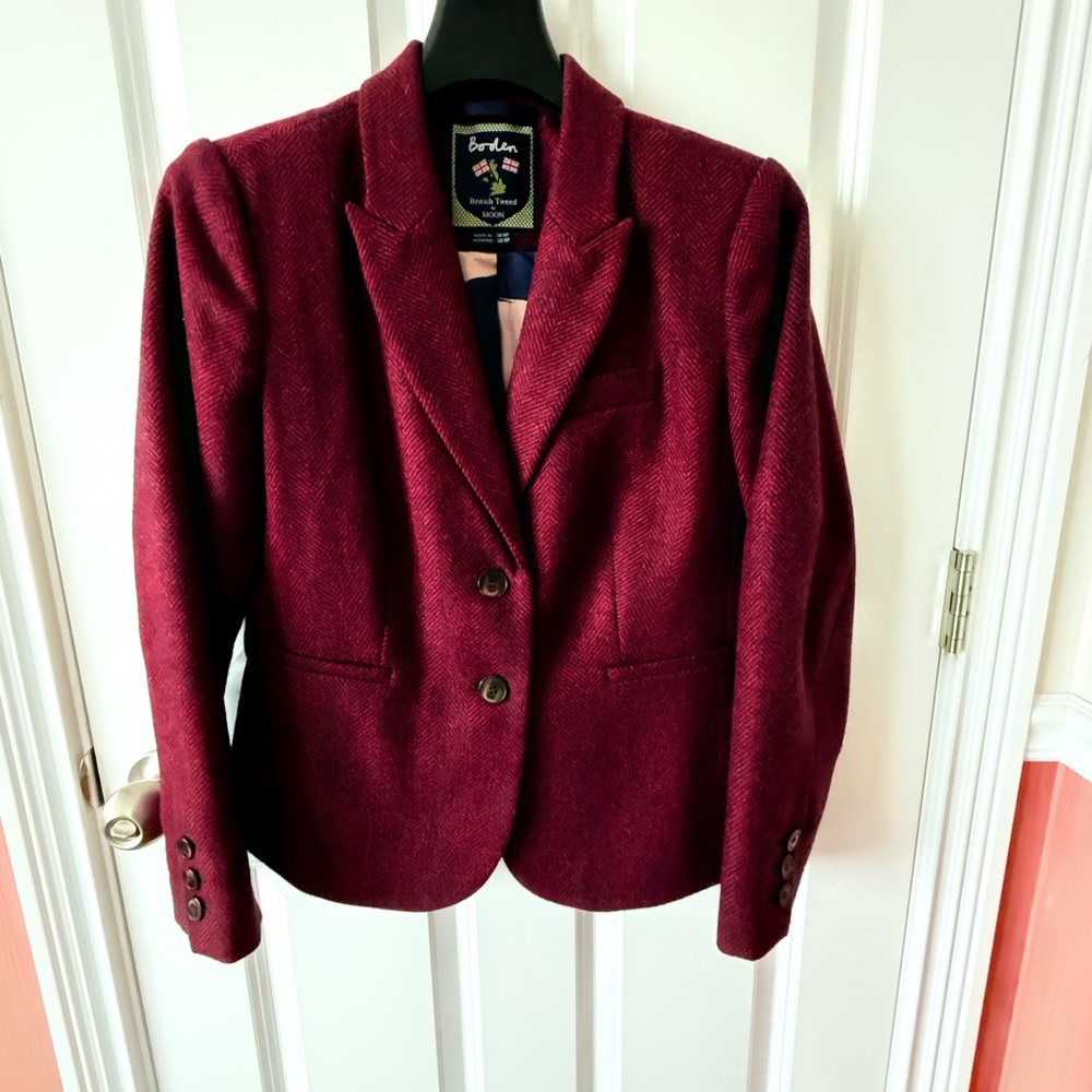 Boden British Tweed Red And Navy Blazer